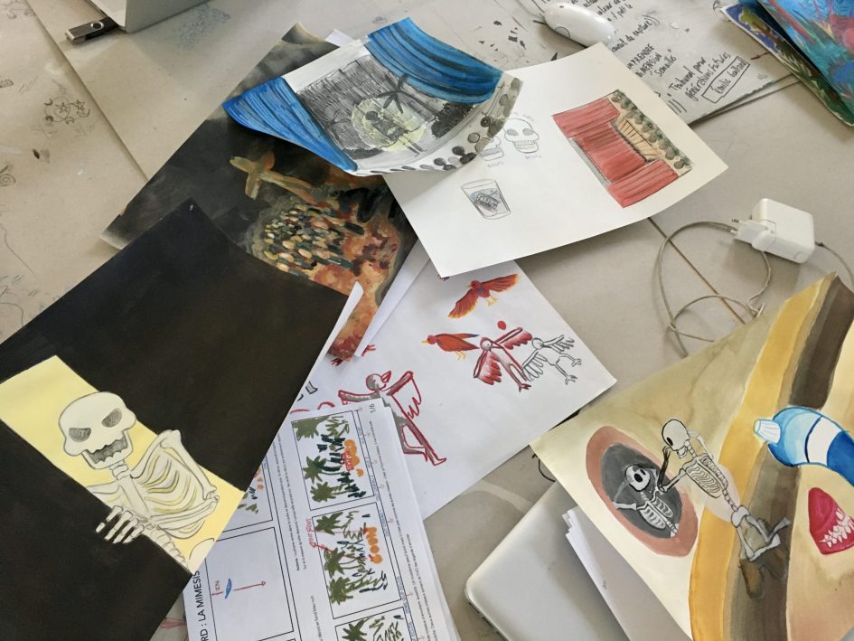 Atelier de l'école Estienne autour de l'univers du Bal Marionnettique, dessins de costumes.