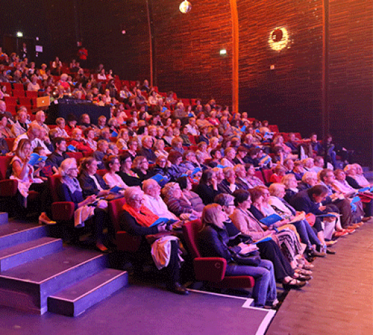 Du public dans la salle de spectacle du Théâtre La Piscine