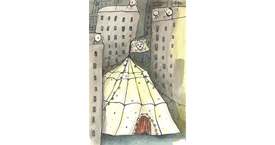 Illustration du chapiteau de la compagnie Les Colporteurs à l'Espace Cirque d'Antony